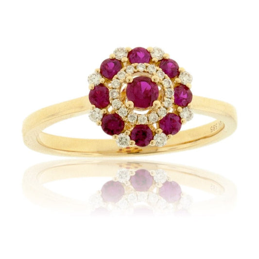 Ruby and Diamond Alternating Cluster Ring - Park City Jewelers