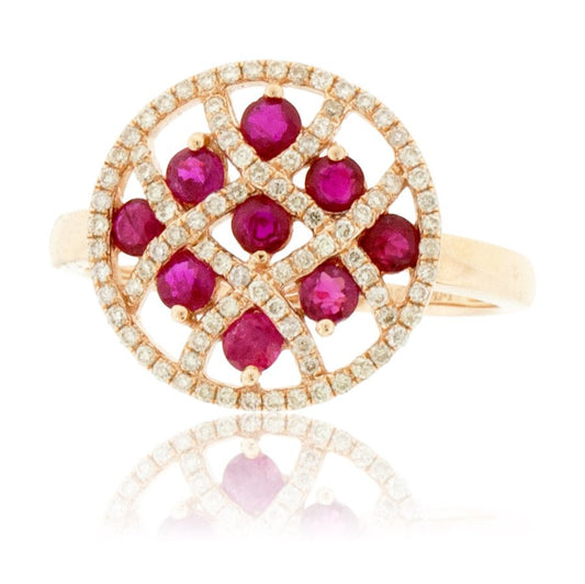 Ruby & Diamond Lattice Style Circle Ring - Park City Jewelers