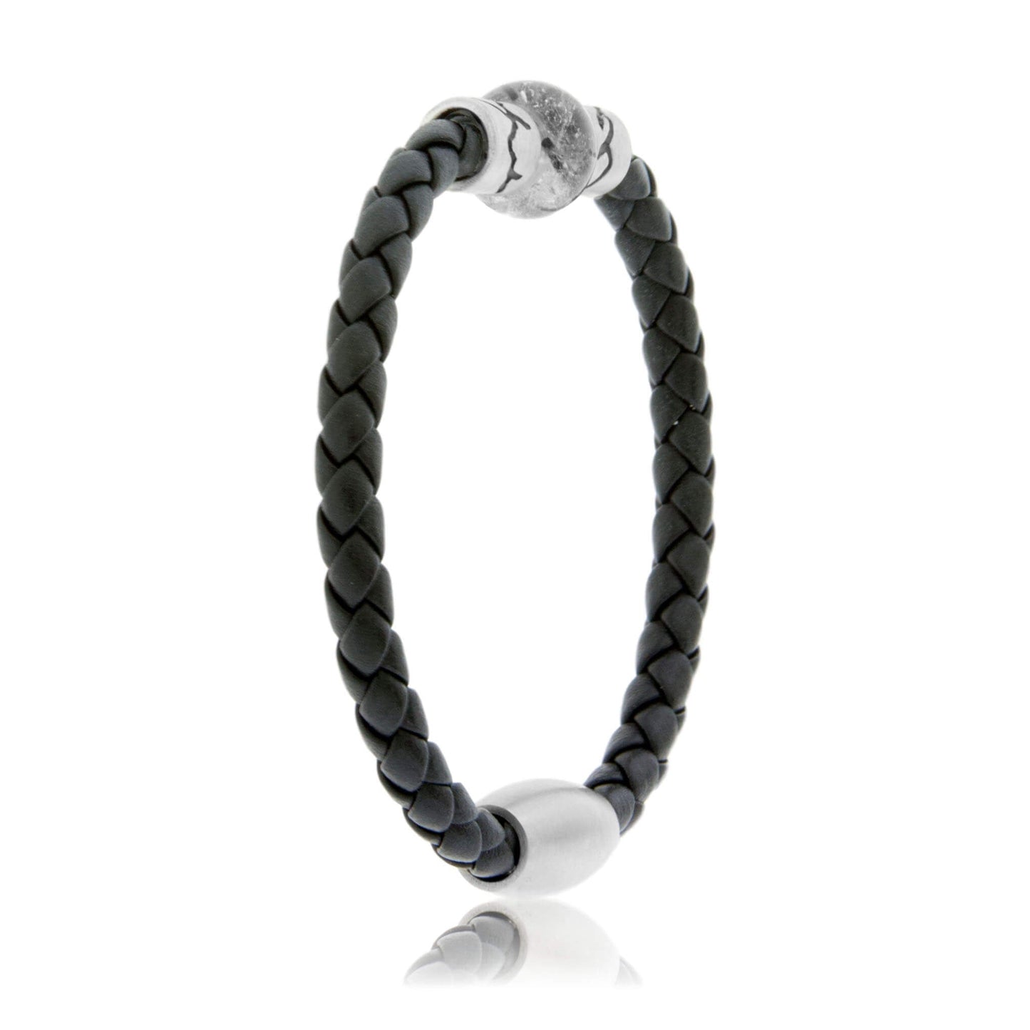 Rutilated Quartz & Mountain Bead on Woven Leather Sterling Silver Bracelet - Park City Jewelers