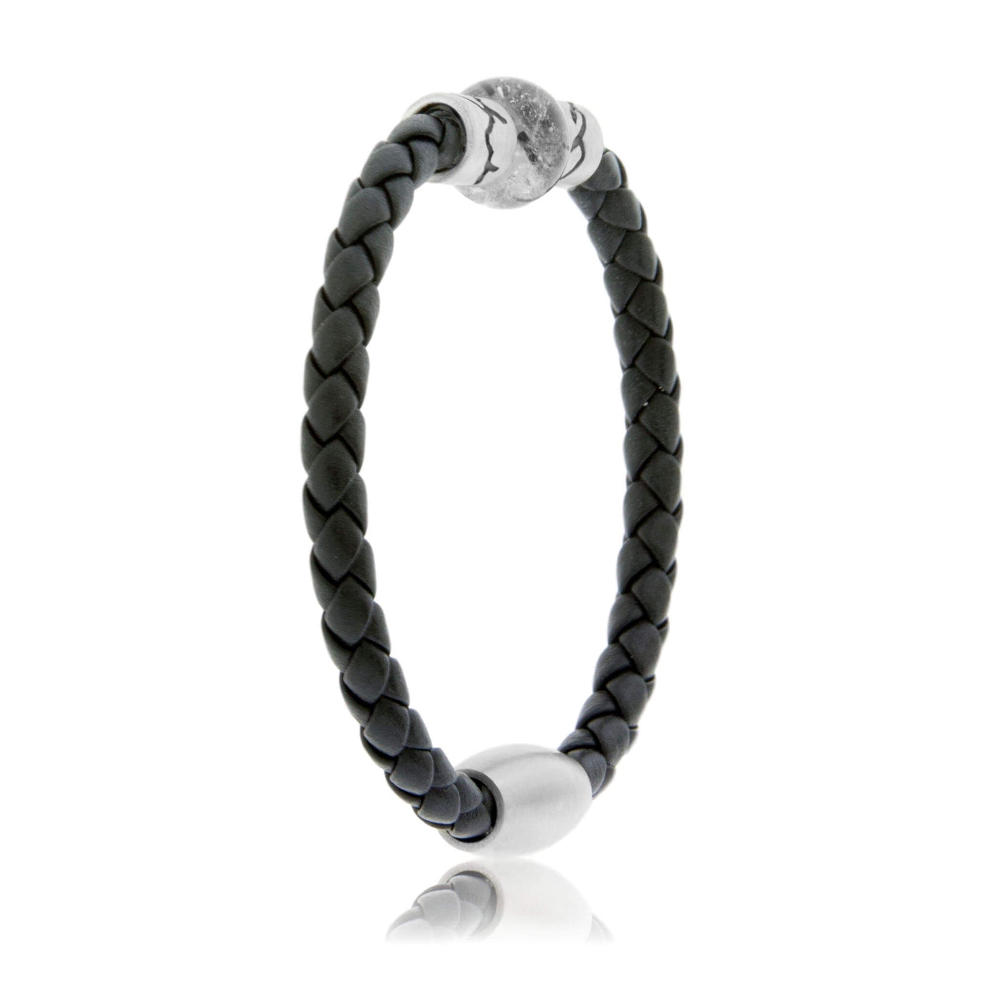 Rutilated Quartz & Mountain Bead on Woven Leather Sterling Silver Bracelet - Park City Jewelers