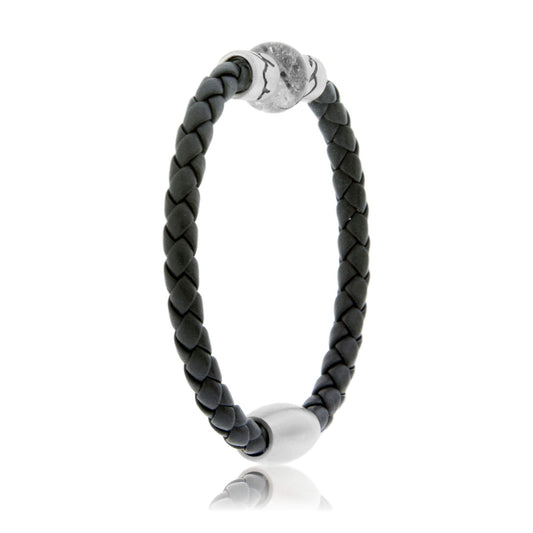 Rutilated Quartz & Mountain Bead on Woven Leather Sterling Silver Bracelet - Park City Jewelers