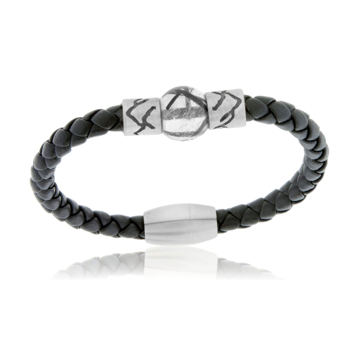 Rutilated Quartz & Mountain Bead on Woven Leather Sterling Silver Bracelet - Park City Jewelers