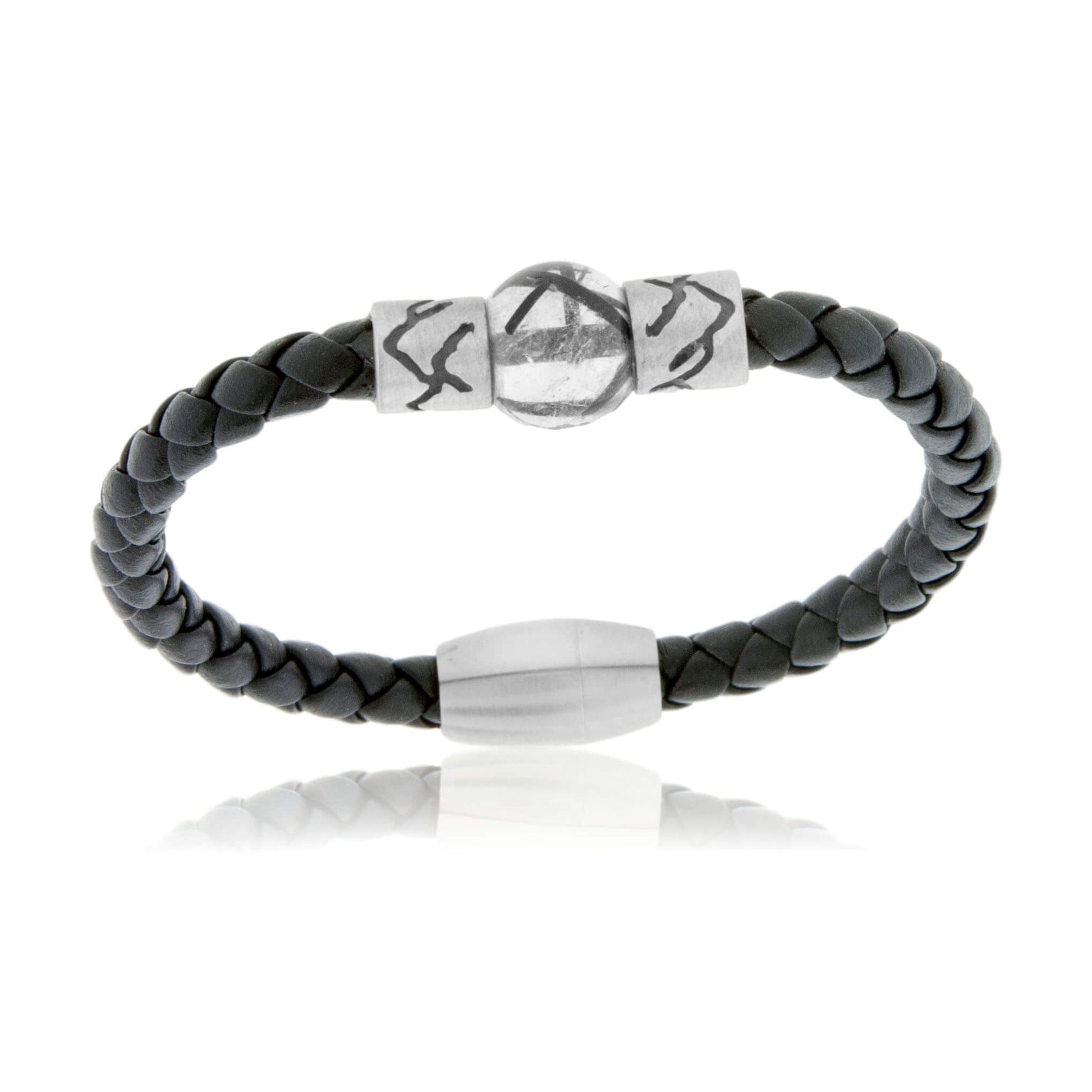 Rutilated Quartz & Mountain Bead on Woven Leather Sterling Silver Bracelet - Park City Jewelers