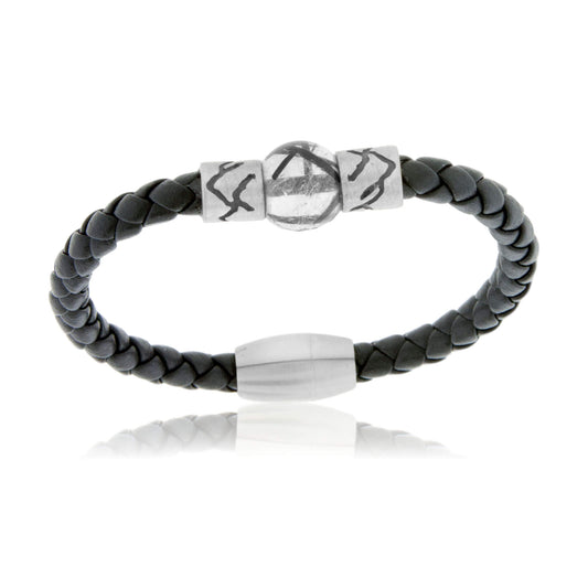 Rutilated Quartz & Mountain Bead on Woven Leather Sterling Silver Bracelet - Park City Jewelers