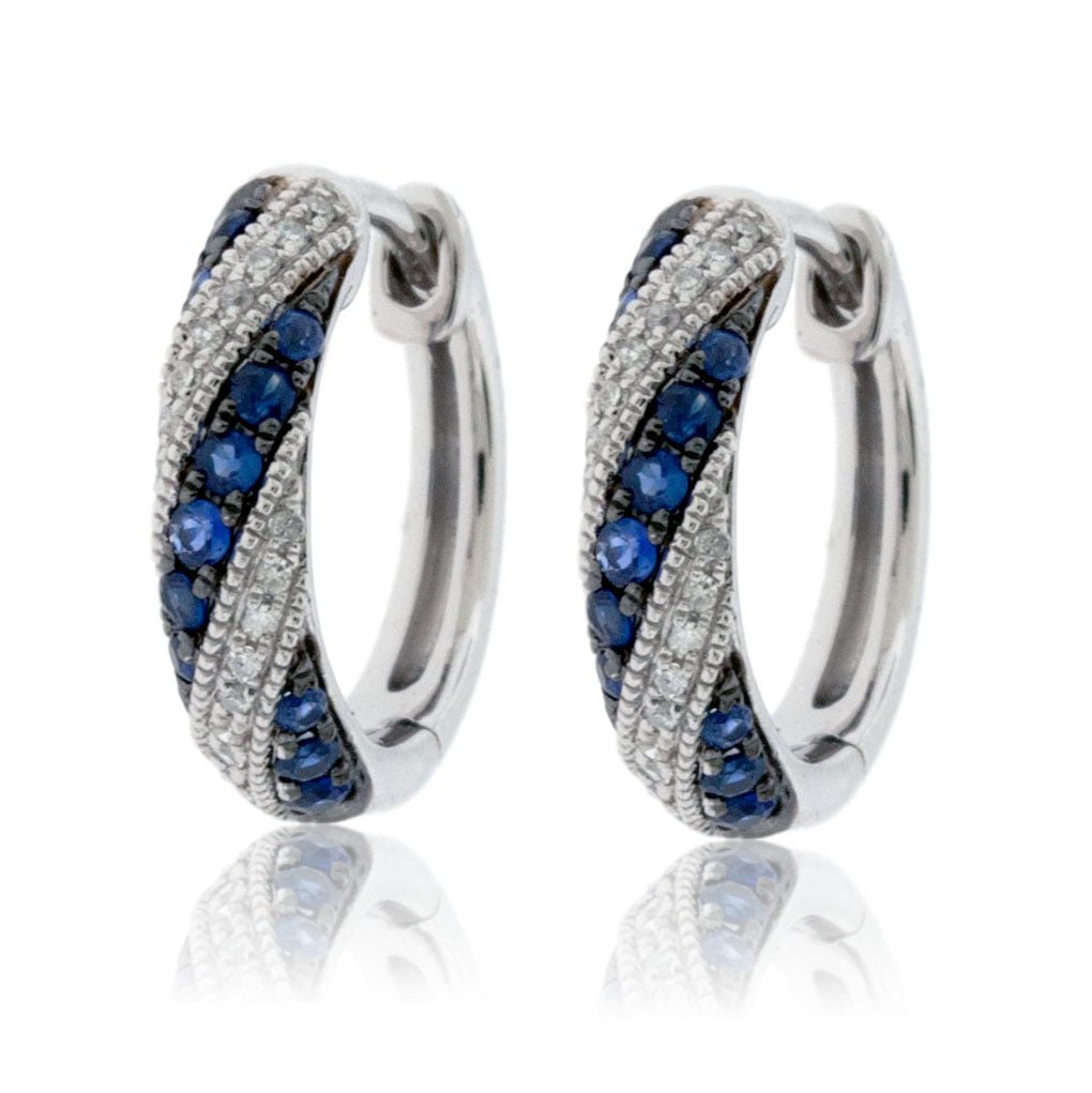 Sapphire and Diamond Alternating Hoop Earrings - Park City Jewelers