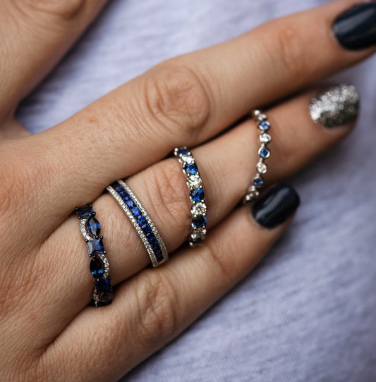 Sapphire and Double Row Diamond Band - Park City Jewelers