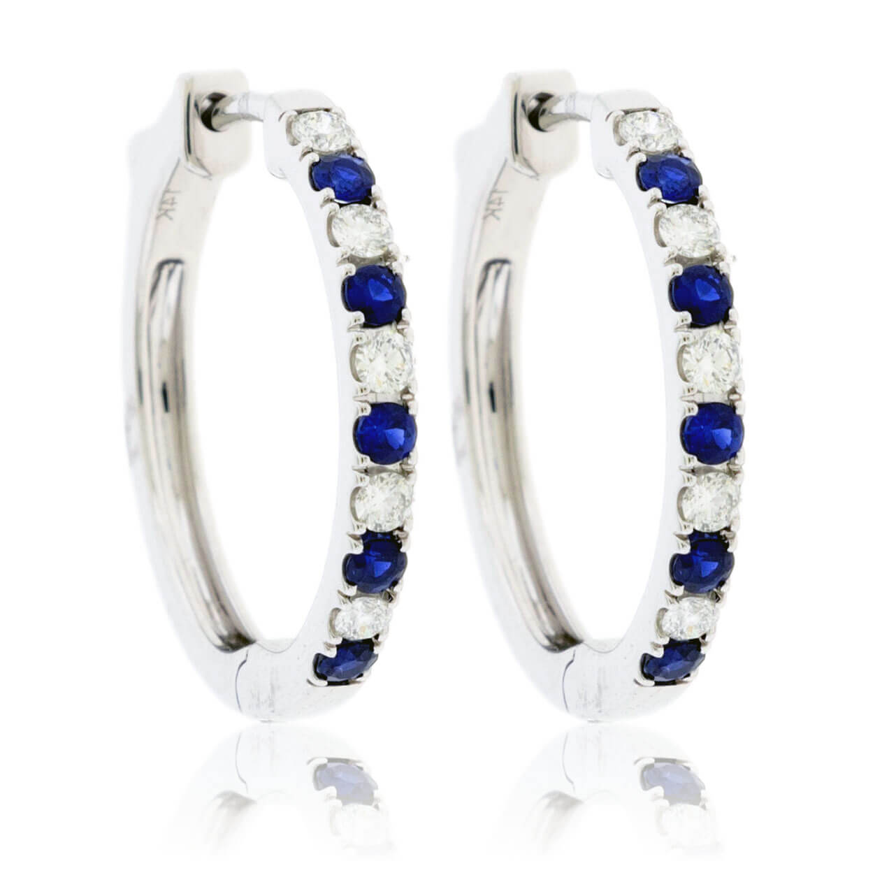 Sapphire & Diamond Alternating Hoop Earrings - Park City Jewelers