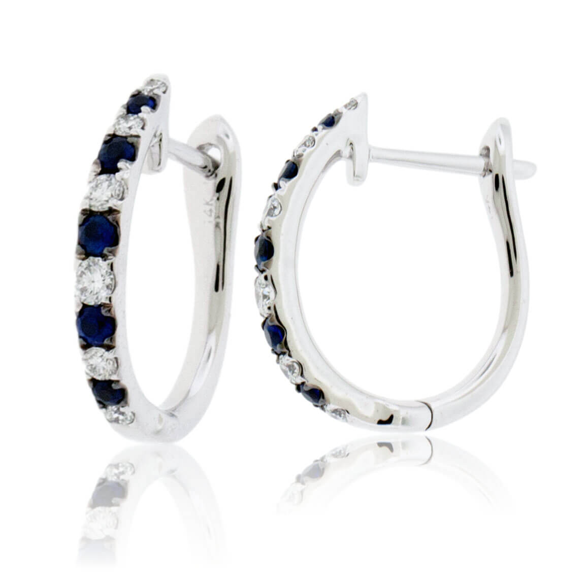 Sapphire & Diamond Alternating Hoop Earrings - Park City Jewelers