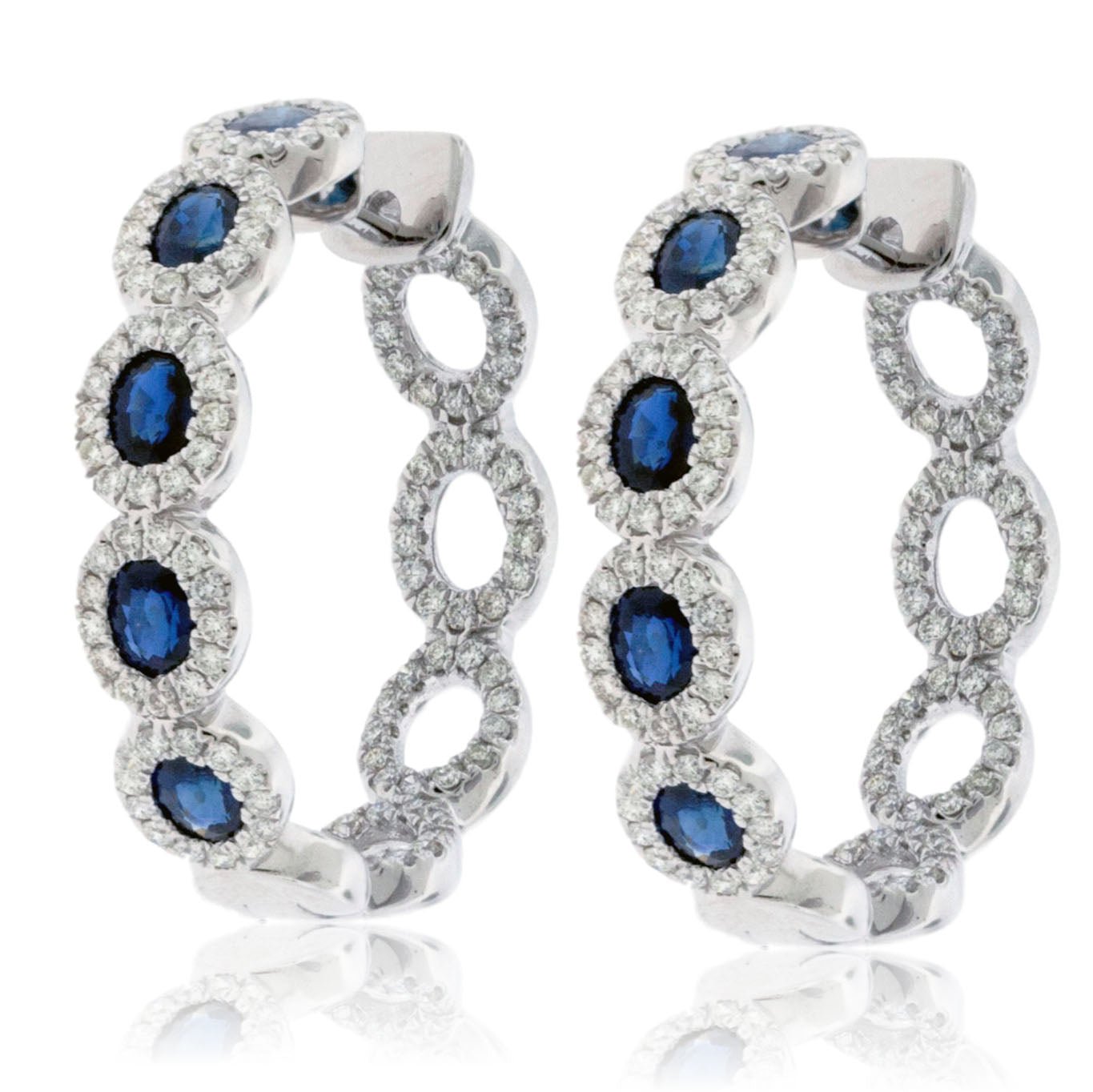 Sapphire with Diamond Halo Hoop Earrings - Park City Jewelers