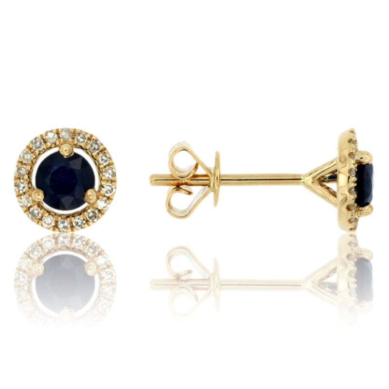 Sapphire with Diamond Halo Stud Earrings - Park City Jewelers