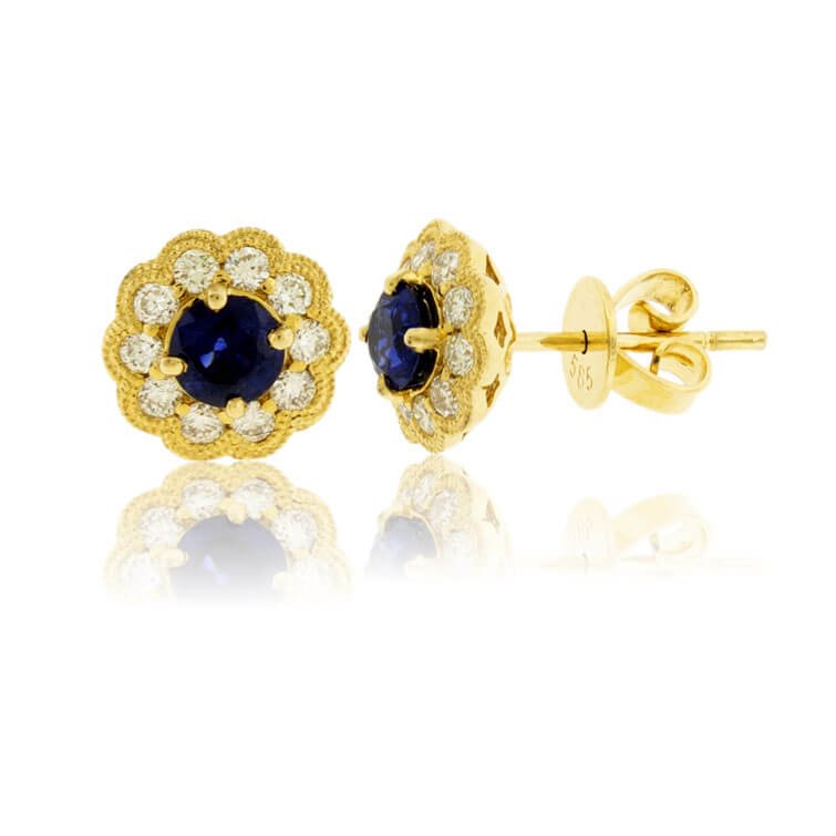 Sapphire with Diamond Halo Stud Earrings - Park City Jewelers