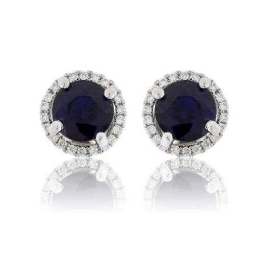 Sapphire with Diamond Halo Stud Earrings - Park City Jewelers