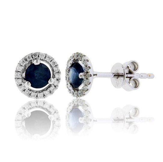 Sapphire with Diamond Halo Stud Earrings - Park City Jewelers