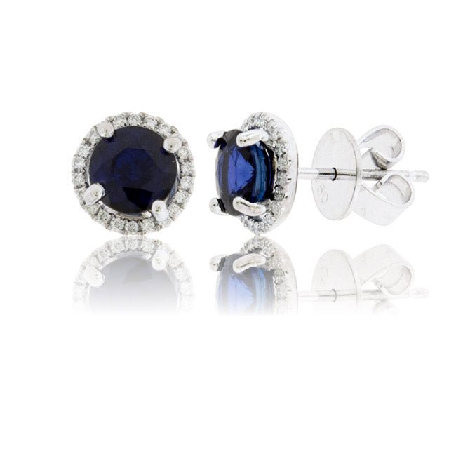 Sapphire with Diamond Halo Stud Earrings - Park City Jewelers