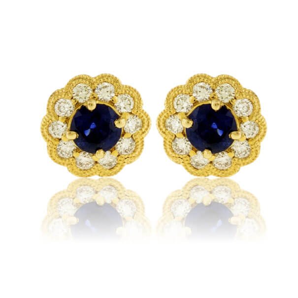 Sapphire with Diamond Halo Stud Earrings - Park City Jewelers