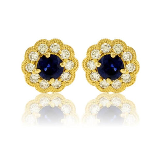 Sapphire with Diamond Halo Stud Earrings - Park City Jewelers