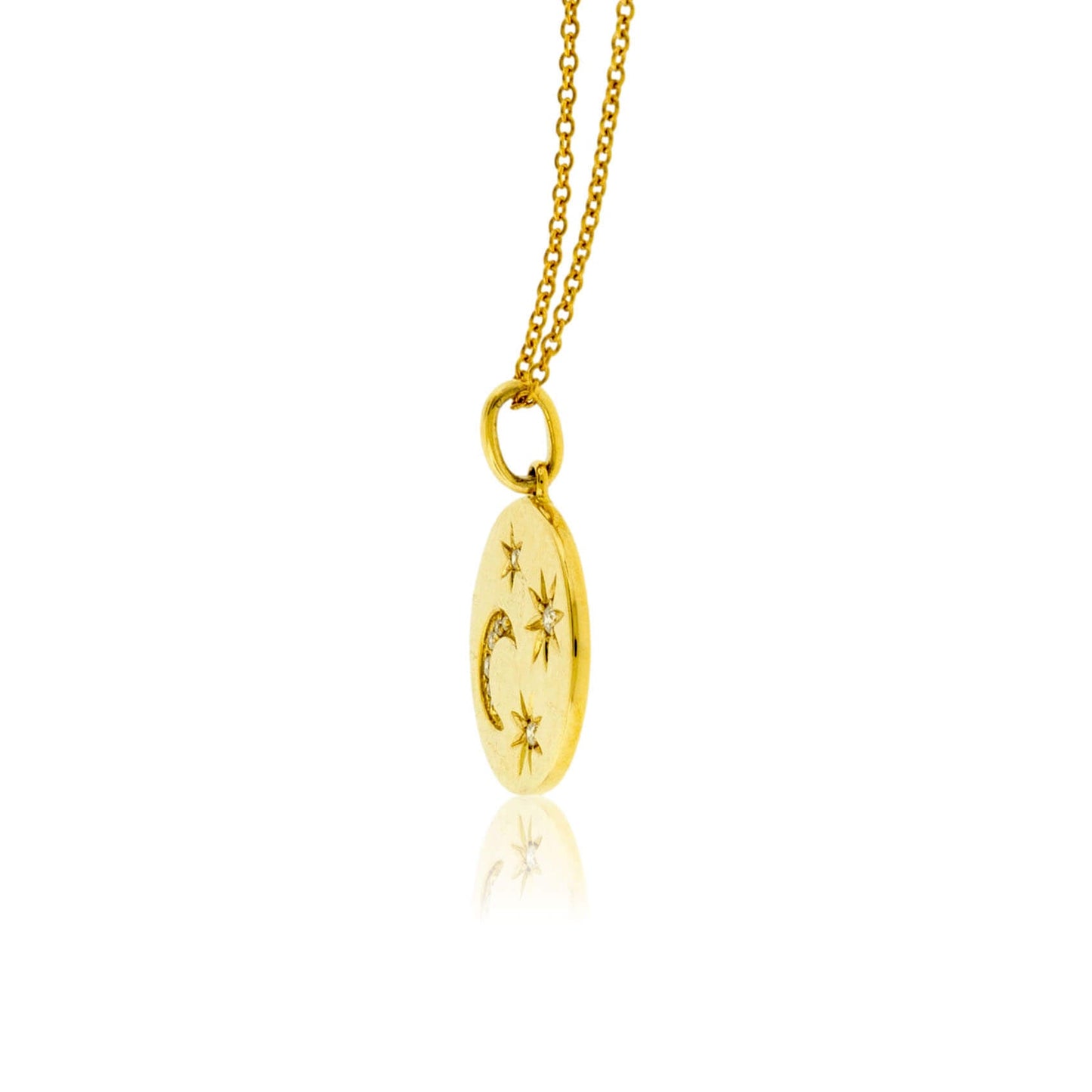 Satin Finish Flush Set Diamond Moon & Stars Disc Pendant - Park City Jewelers