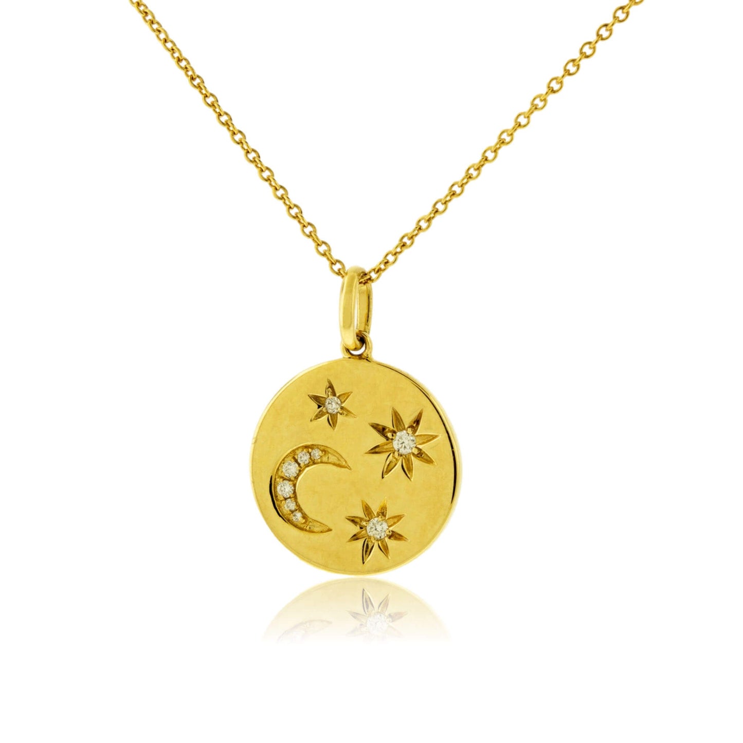 Satin Finish Flush Set Diamond Moon & Stars Disc Pendant - Park City Jewelers