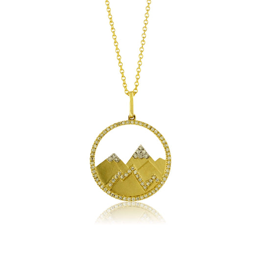 Satin Finish Flush Set Diamond Mountain Disc Pendant - Park City Jewelers