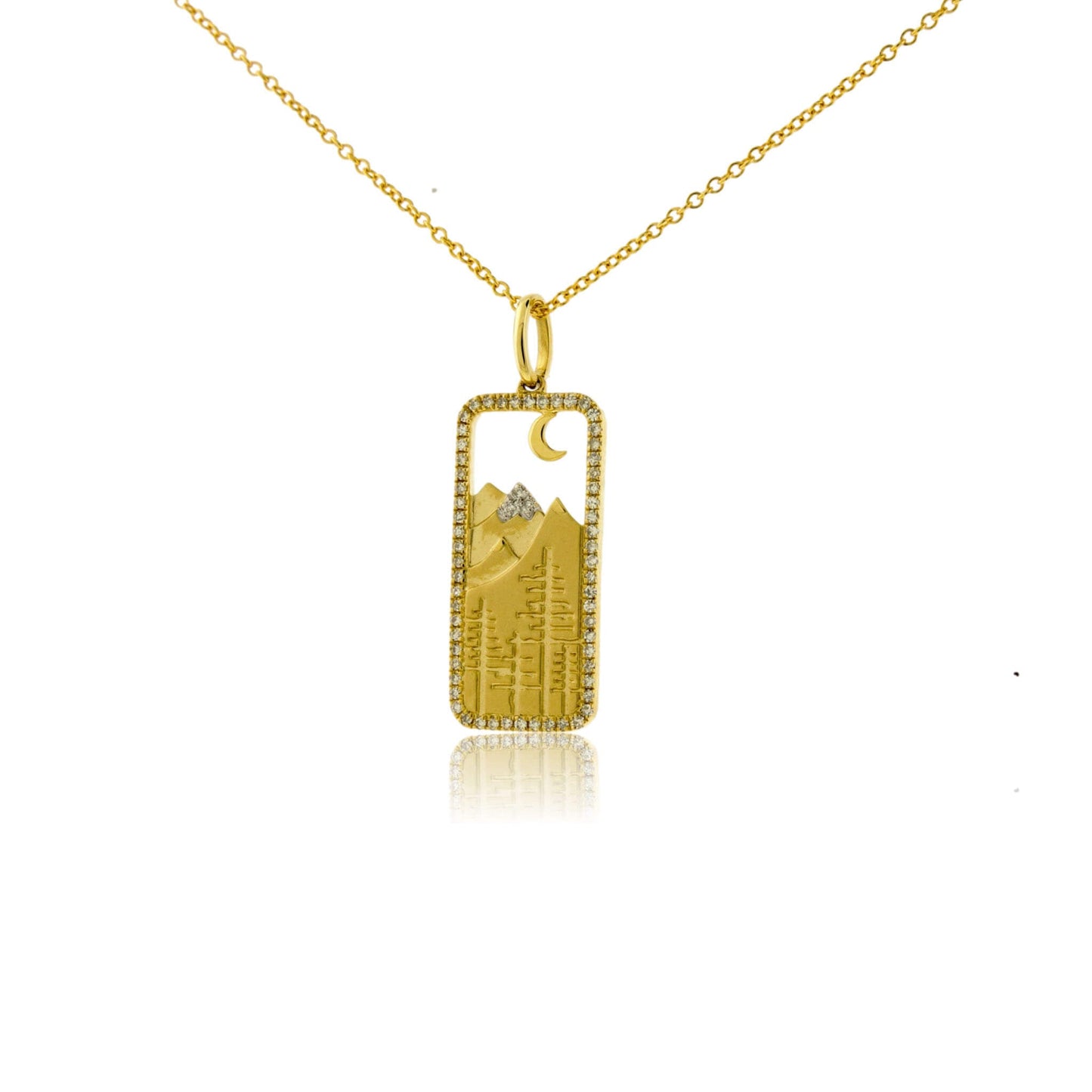 Satin Finish Flush Set Diamond Mountain Tag Pendant - Park City Jewelers