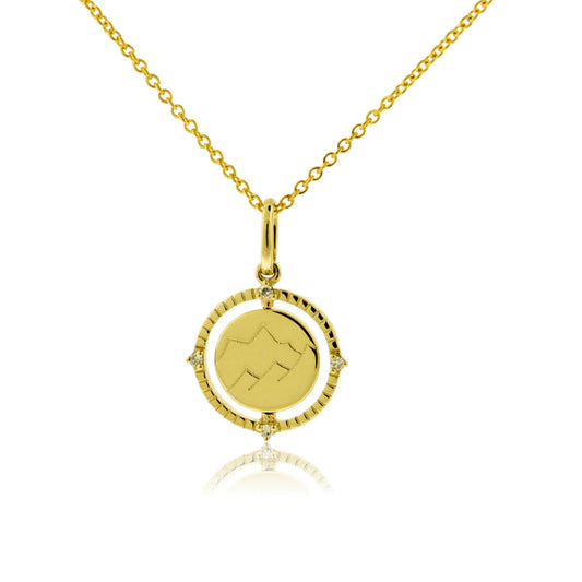 Satin Finish Flush Set Diamond Snowflake and Mountain Reversible Disc Pendant - Park City Jewelers