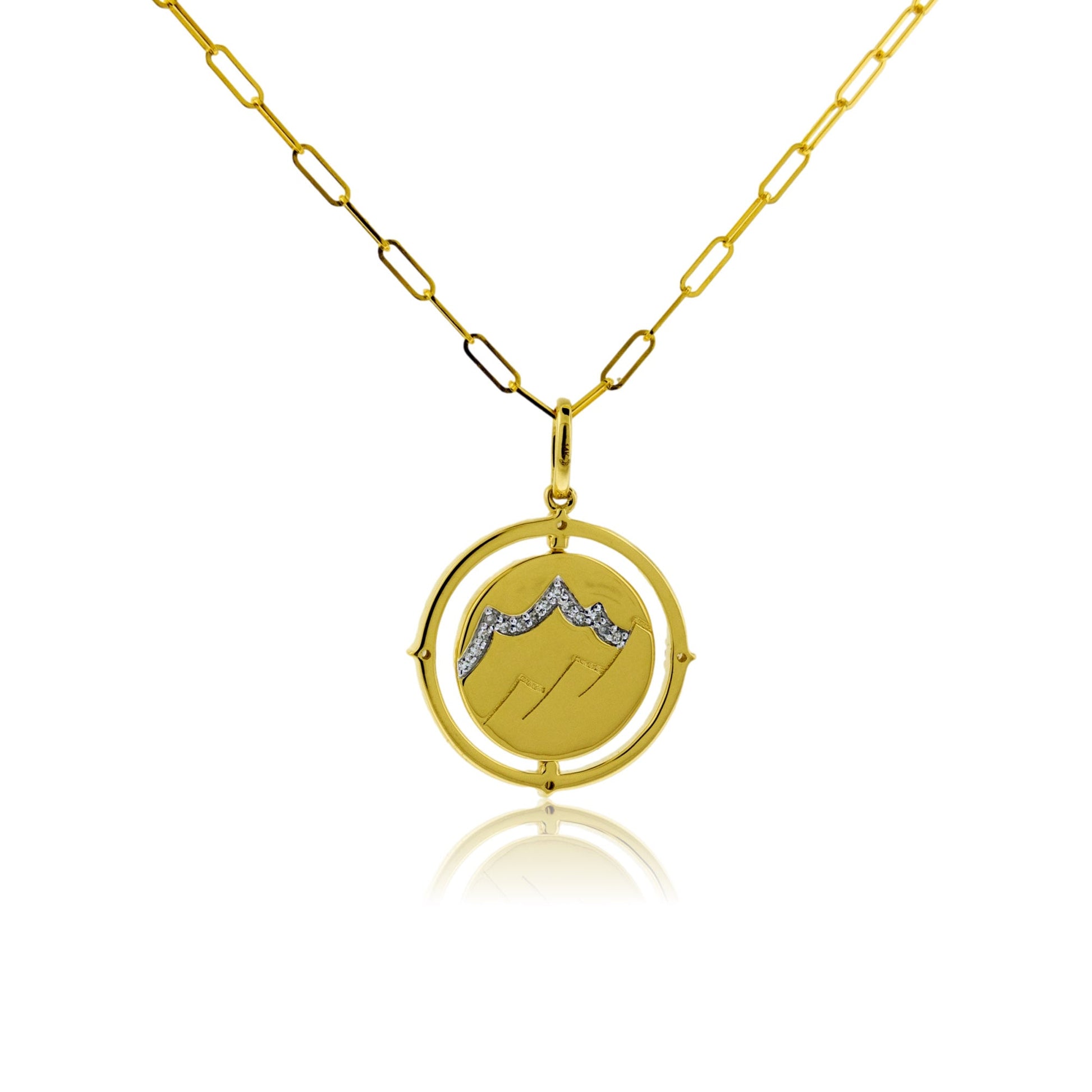 Satin Finish Flush Set Diamond Snowflake and Mountain Reversible Disc Pendant - Park City Jewelers