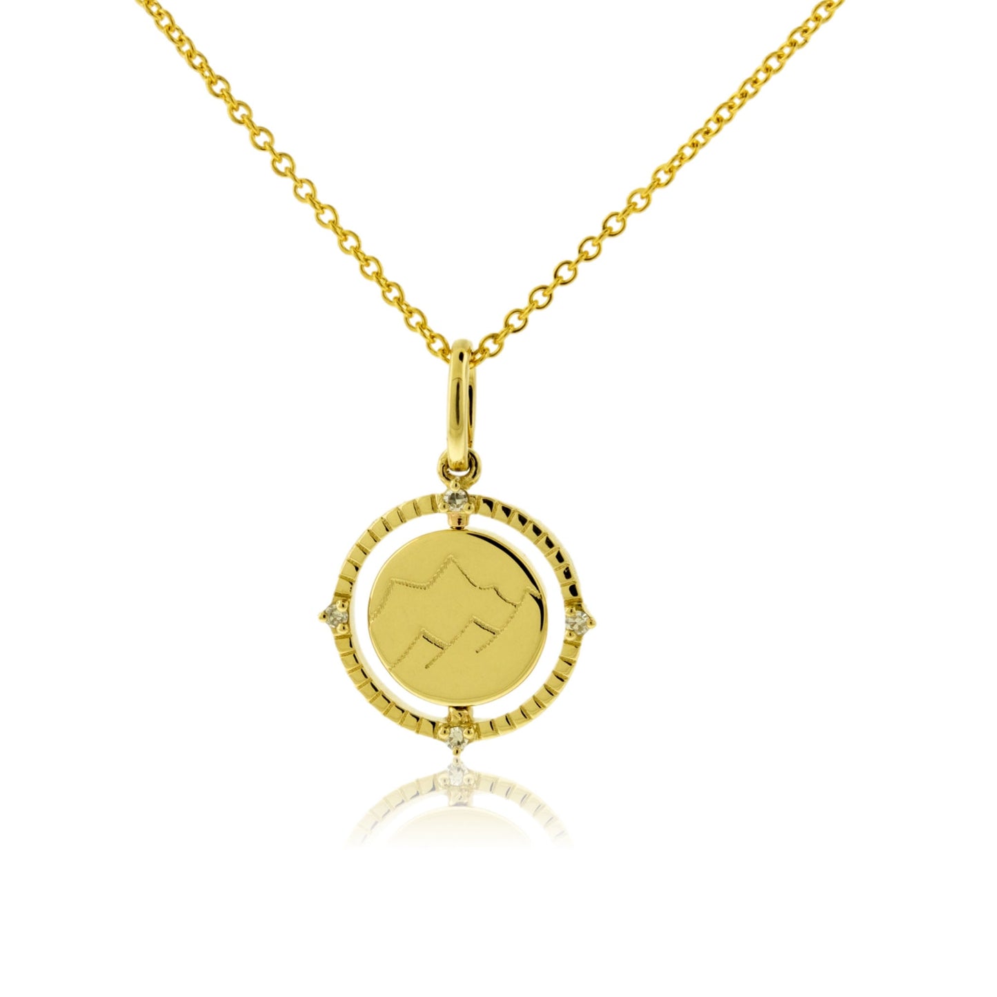 Satin Finish Flush Set Diamond Snowflake and Mountain Reversible Disc Pendant - Park City Jewelers