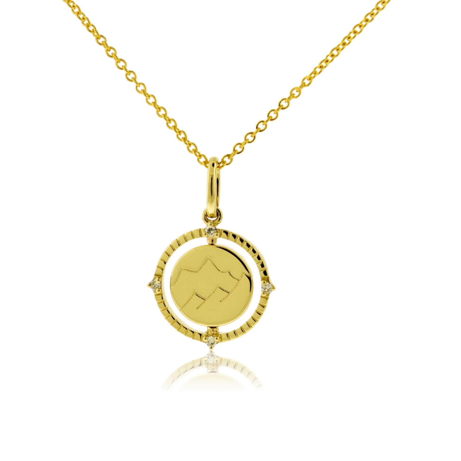 Satin Finish Flush Set Diamond Snowflake and Mountain Reversible Disc Pendant - Park City Jewelers