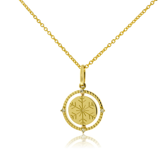 Satin Finish Flush Set Diamond Snowflake and Mountain Reversible Disc Pendant - Park City Jewelers