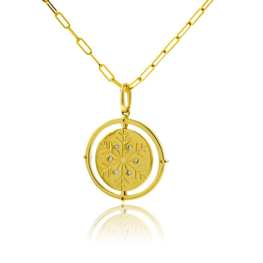 Satin Finish Flush Set Diamond Snowflake and Mountain Reversible Disc Pendant - Park City Jewelers