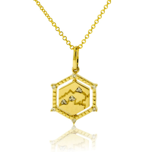 Satin Finish Flush Set Diamond Snowflake and Mountain Reversible Pendant - Park City Jewelers