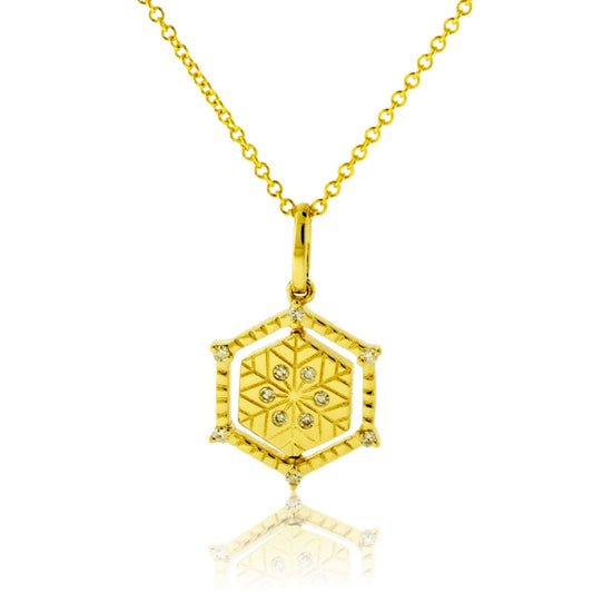 Satin Finish Flush Set Diamond Snowflake and Mountain Reversible Pendant - Park City Jewelers