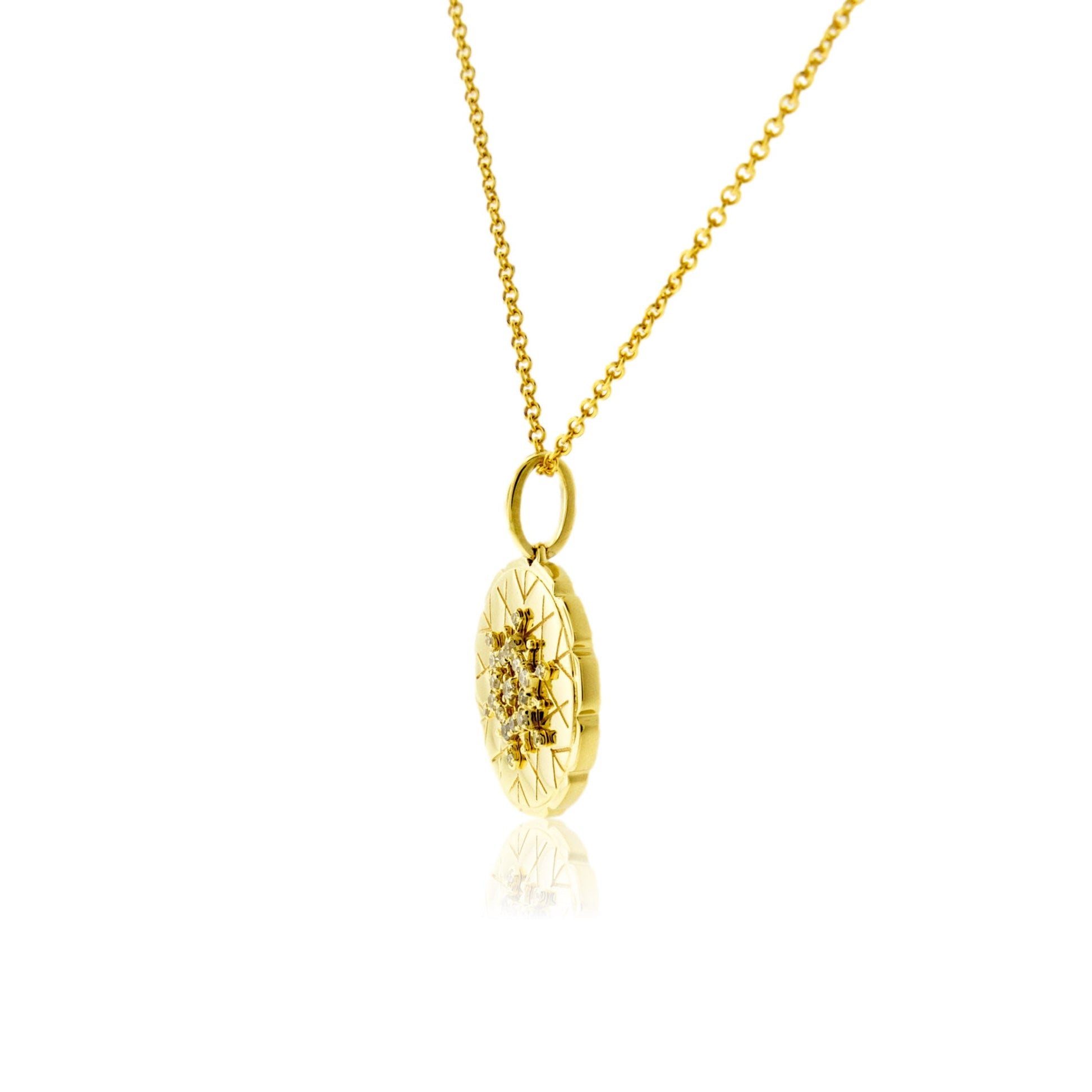Satin Finish Flush Set Diamond Snowflake Disc Pendant - Park City Jewelers