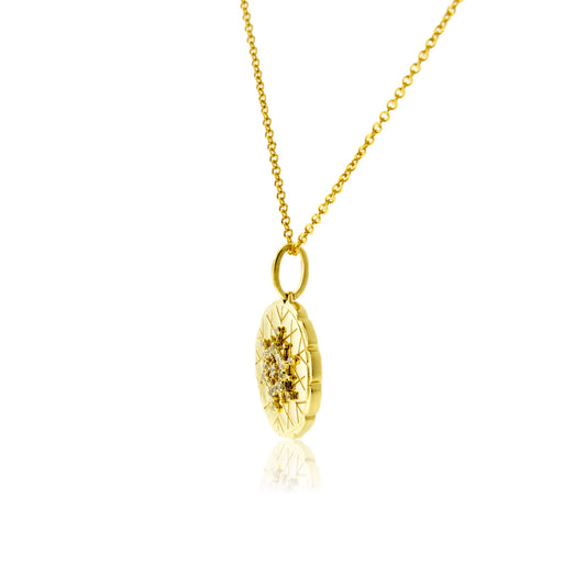 Satin Finish Flush Set Diamond Snowflake Disc Pendant - Park City Jewelers