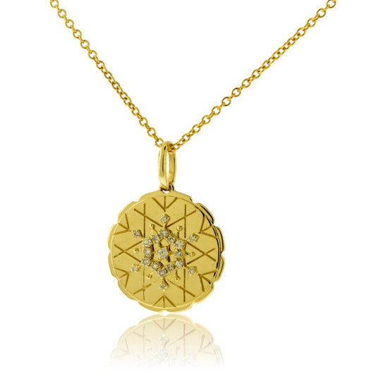 Satin Finish Flush Set Diamond Snowflake Disc Pendant - Park City Jewelers
