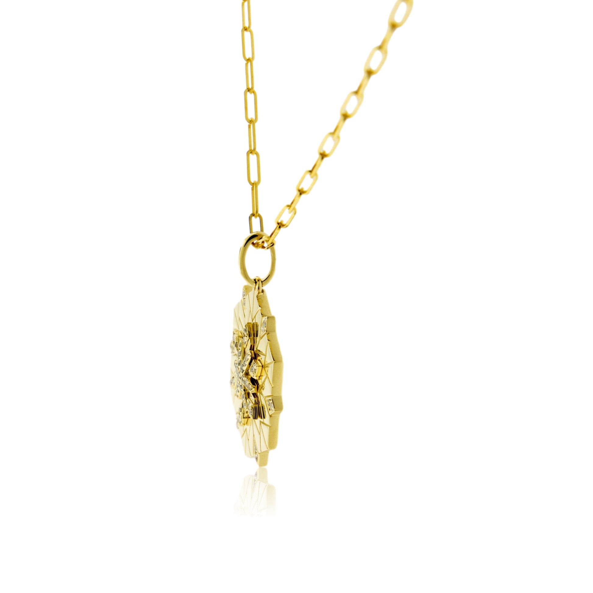 Satin Finish Flush Set Diamond Snowflake Disc Pendant - Park City Jewelers