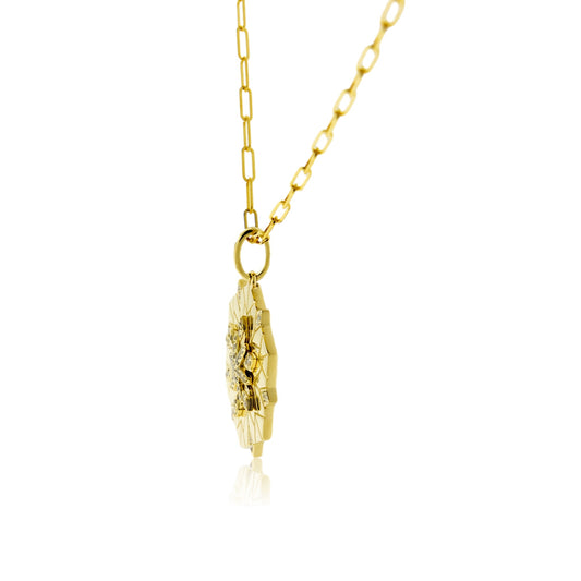 Satin Finish Flush Set Diamond Snowflake Disc Pendant - Park City Jewelers