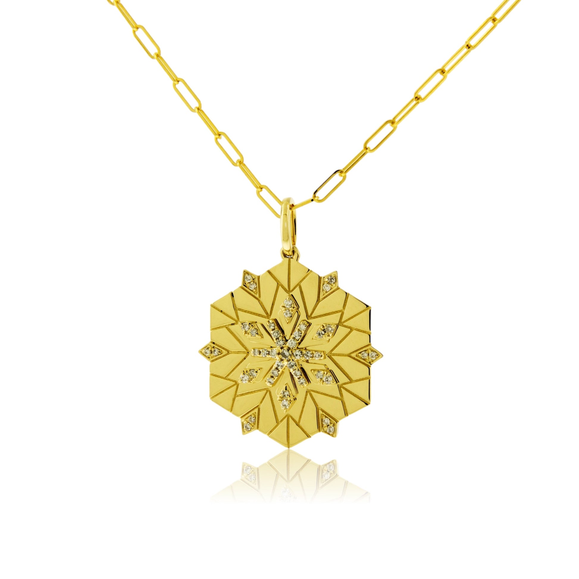Satin Finish Flush Set Diamond Snowflake Disc Pendant - Park City Jewelers
