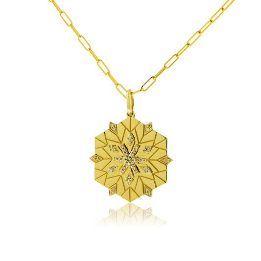 Satin Finish Flush Set Diamond Snowflake Disc Pendant - Park City Jewelers