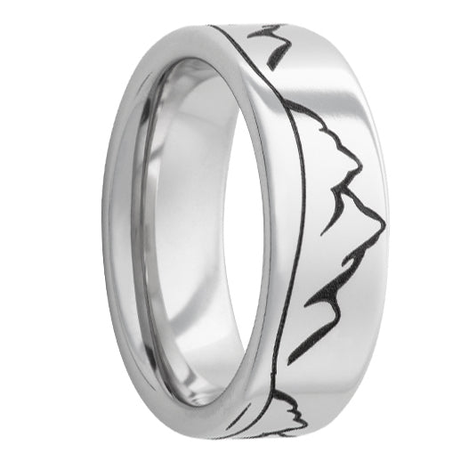 Serinium Pipe Cut Band with Mountain Range Laser Engraving - Park City Jewelers