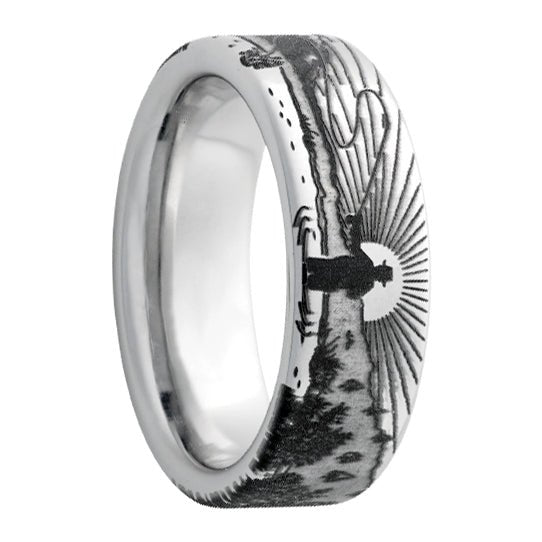 Serinium Pipe Cut Band with Sunrise Fishing Laser Engraving - Park City Jewelers