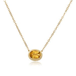 Sideways Oval Citrine with Rope Halo Necklace - Park City Jewelers