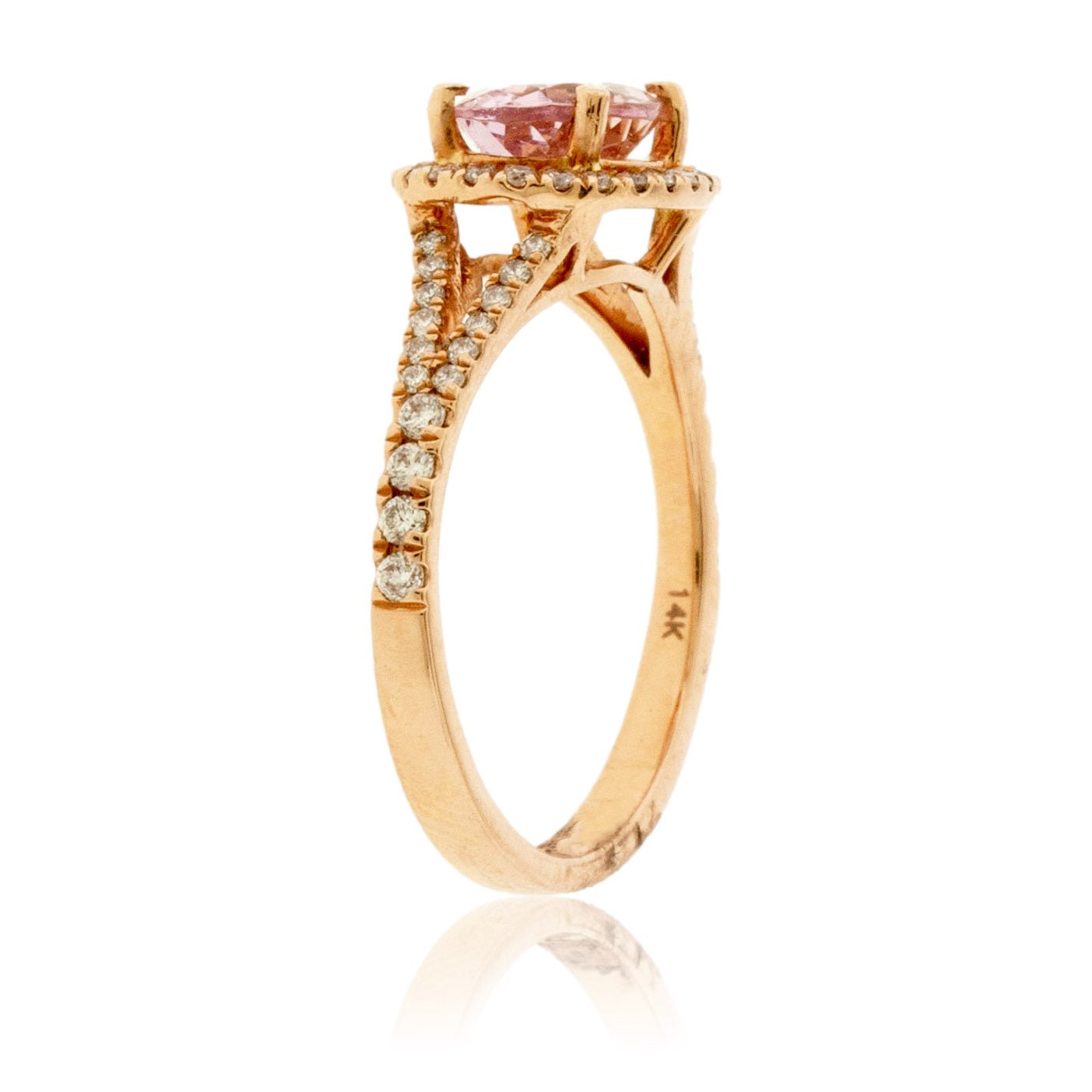 Sideways Oval Cut Morganite & Diamond Halo Ring - Park City Jewelers