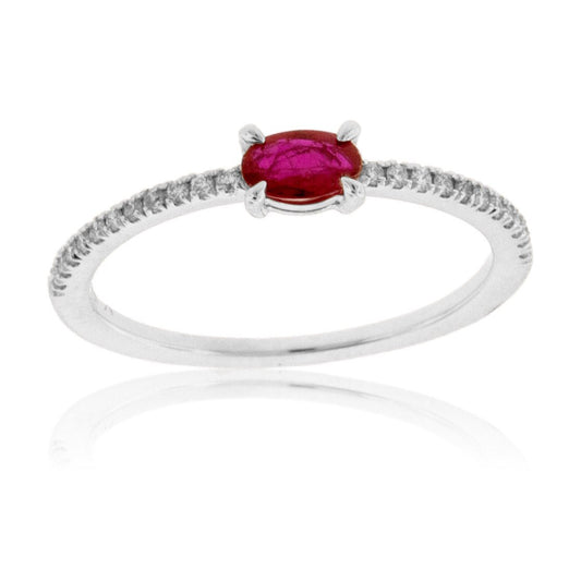 Sideways Oval Ruby and Diamond Shank Ring - Park City Jewelers