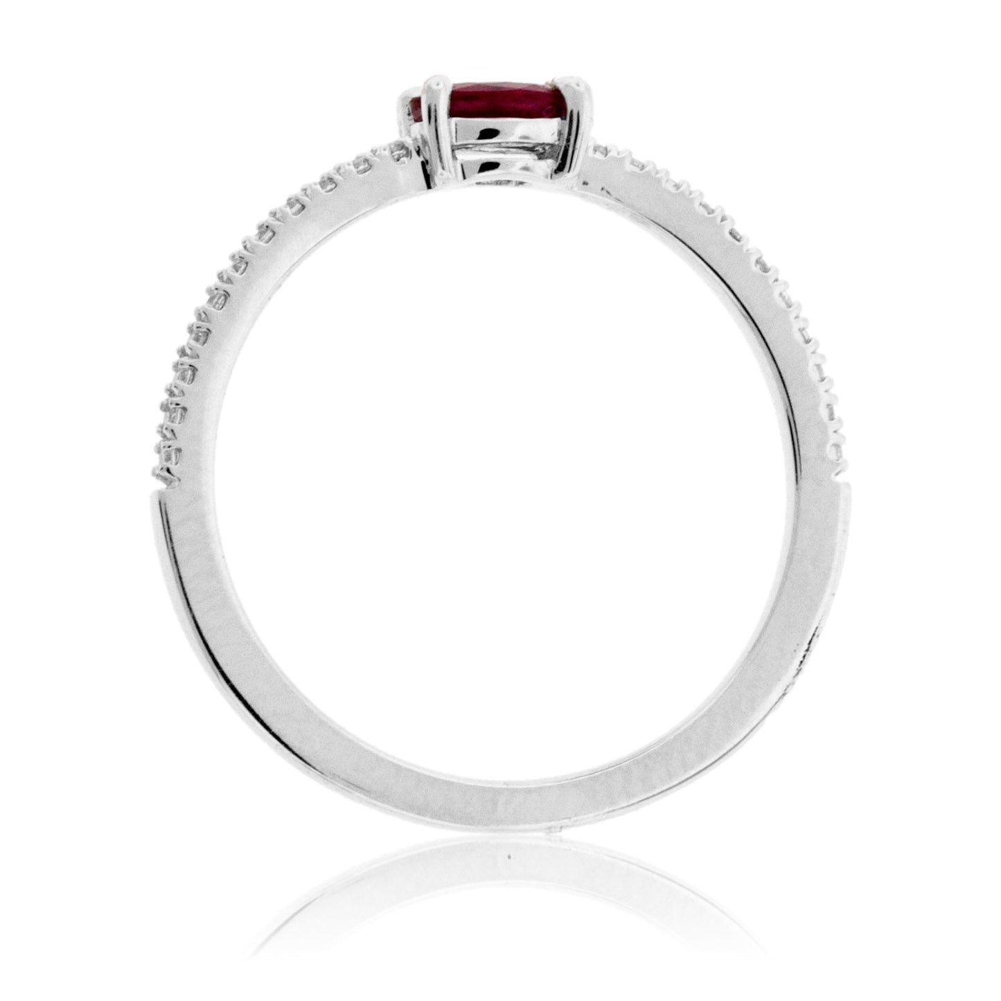 Sideways Oval Ruby and Diamond Shank Ring - Park City Jewelers