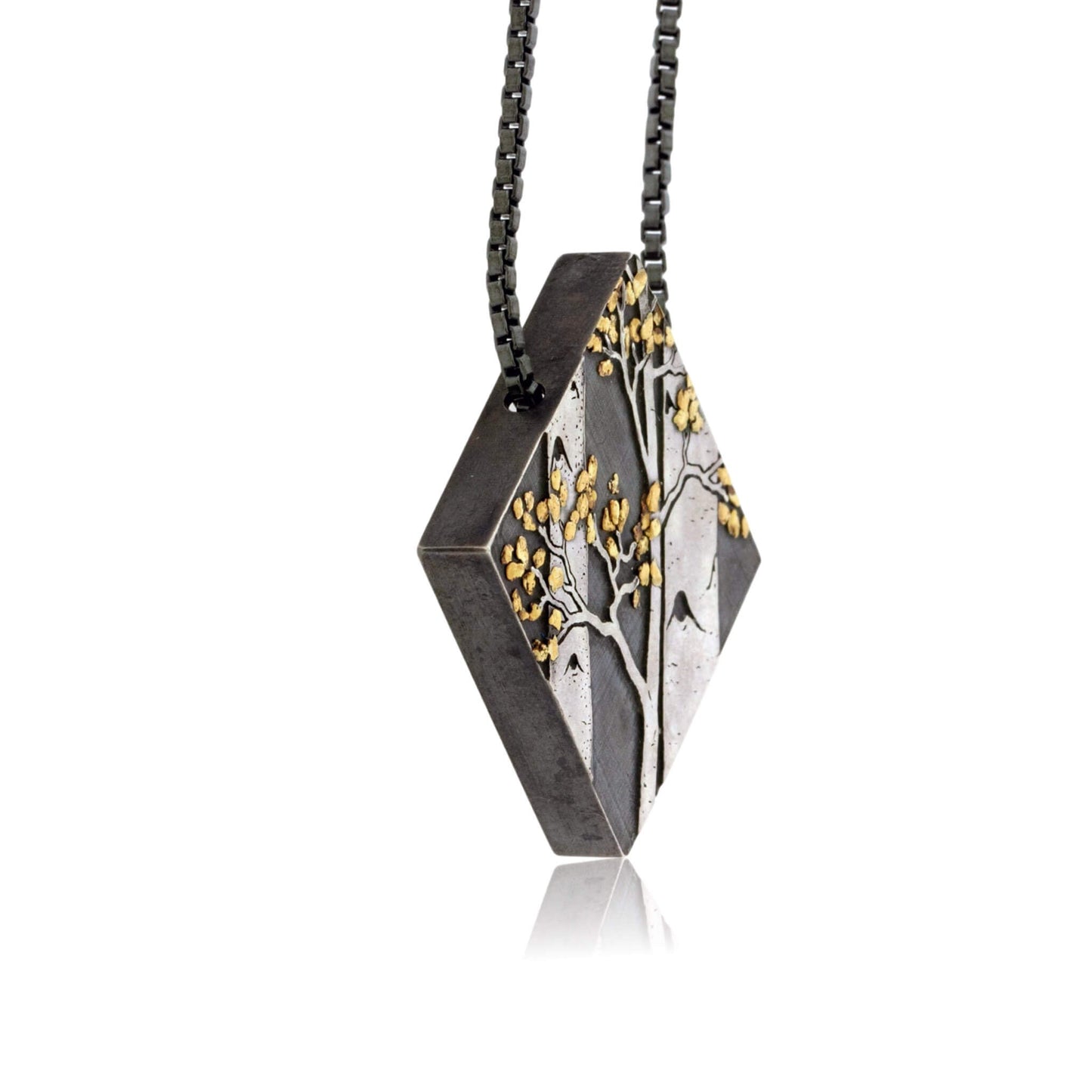 Silver, 18K Gold, & Nugget Gold Aspen Duet II On Point Pendant - Park City Jewelers