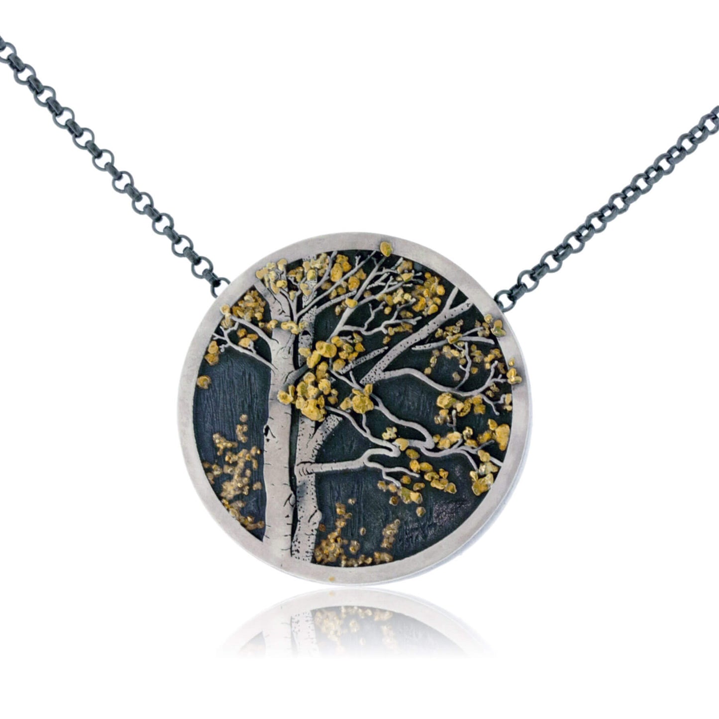 Silver, 18K Gold, & Nugget Gold Aspen Duet IV Pendant - Park City Jewelers