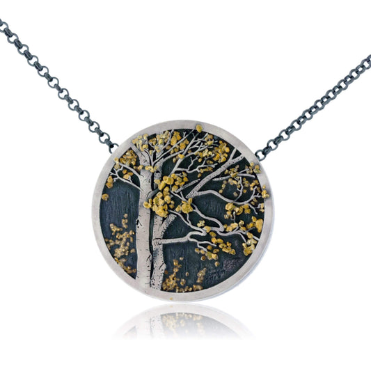 Silver, 18K Gold, & Nugget Gold Aspen Duet IV Pendant - Park City Jewelers