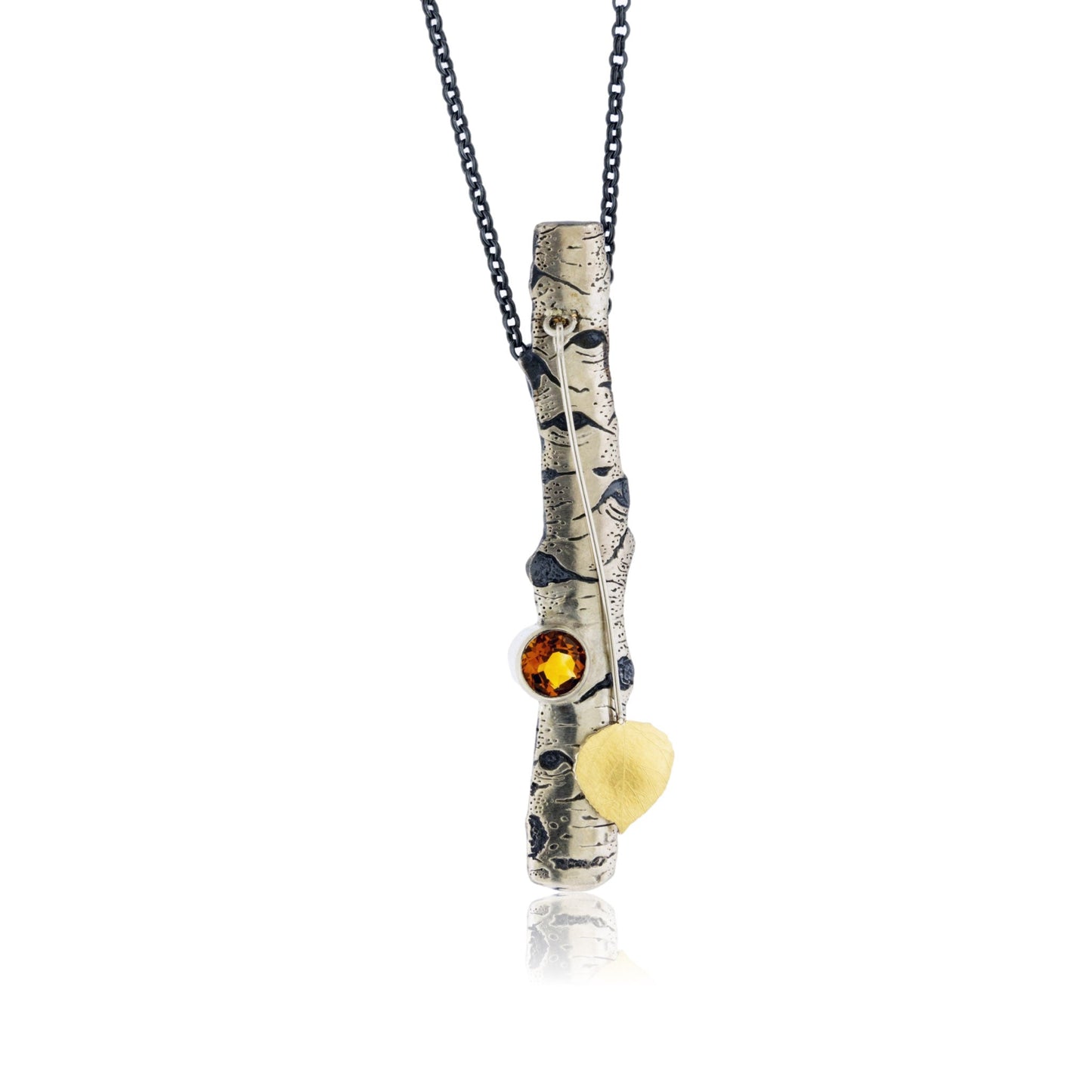 Silver Carved Aspen with Gold Leaf Adorn Pendant - Park City Jewelers
