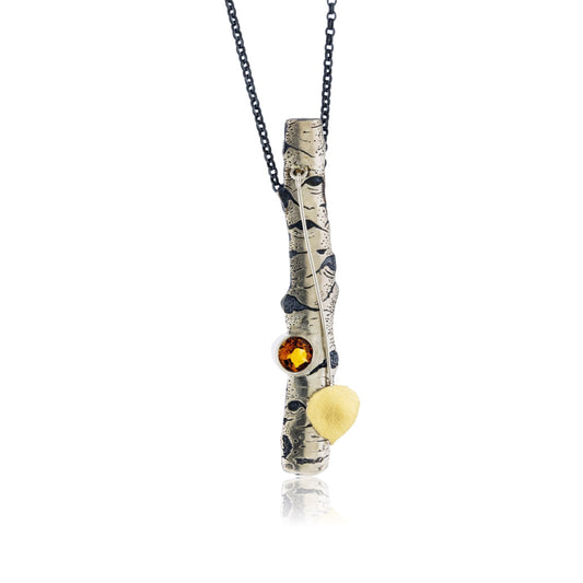 Silver Carved Aspen with Gold Leaf Adorn Pendant - Park City Jewelers
